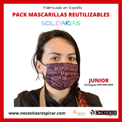 Pack 35 uds. Mascarillas higiénicas reutilizables lavables 25 ciclos 3 capas - Junior Juvenil 7 colores