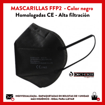 A0 Pack  500 uds. Mascarillas NEGRAS protección FFP2 CE·  Seguridad Control de riesgo biológico COVID19