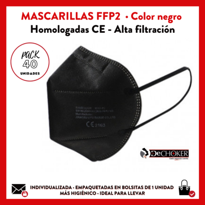 A0 Pack  500 uds. Mascarillas NEGRAS protección FFP2 CE·  Seguridad Control de riesgo biológico COVID19